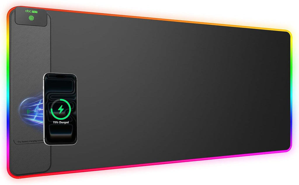 Elevate Your Gaming and Work Experience with the RGB Wireless Charging Mouse Pad – 31.5" x 15.8" Extra-Large Desk Mat, Waterproof, Non-Slip Base, and Smooth Glide Surface