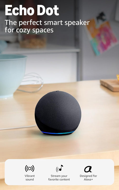 Echo Dot (Newest Model) - Immerse Yourself in Vibrant Sound with Alexa, Perfect for Any Space, Charcoal Finish