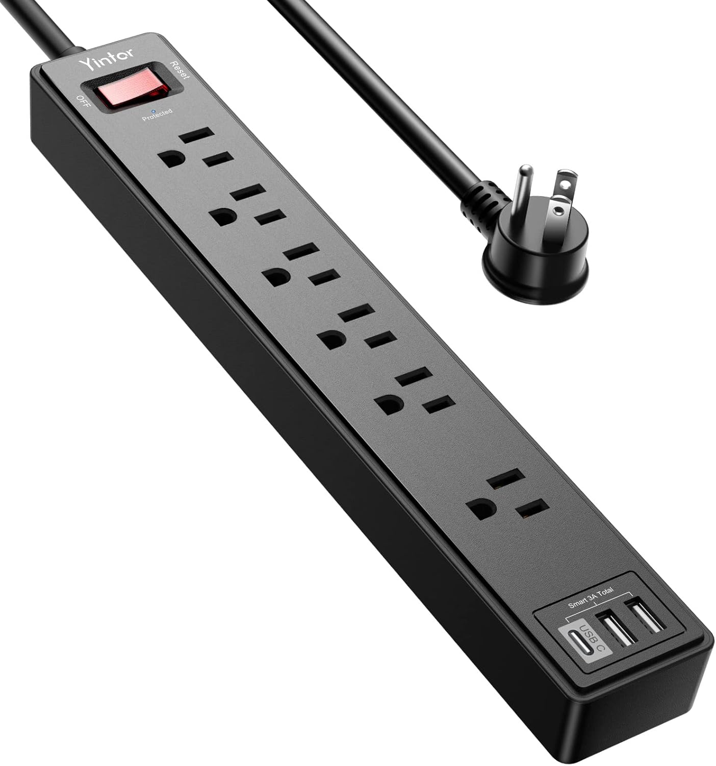 Ultimate 6Ft Power Strip Surge Protector with 6 AC Outlets and 3 Fast Charging USB Ports - Perfect for Home, Office & Dorm Essentials - 1680 Joules of Protection, ETL Listed (Black)