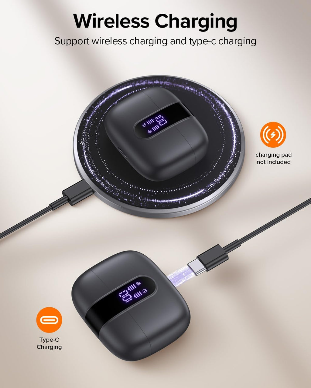 Experience Superior Sound with Bluetooth True Wireless Earbuds - 60 Hours Playback, Waterproof Design, and Wireless Charging Case for Ultimate Convenience