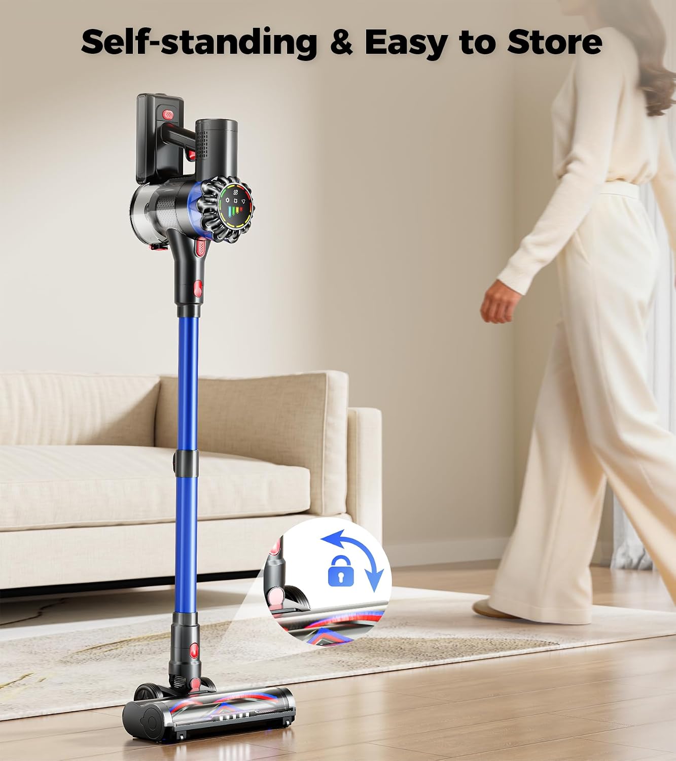 Revolutionary Cordless Vacuum Cleaner - 600W Power, 50KPa Suction, 65 Minutes of Uninterrupted Cleaning with Smart Touch Screen and Anti-Tangle Technology for Homes, Pets, and All Floor Types