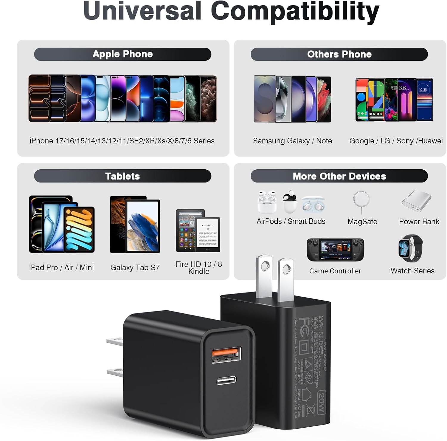 Power Up with the 20W Dual Port USB C Wall Charger - Fast Charging Adapter for iPhone 17/16/15/14/13/12 & More - 2 Pack in Sleek Black