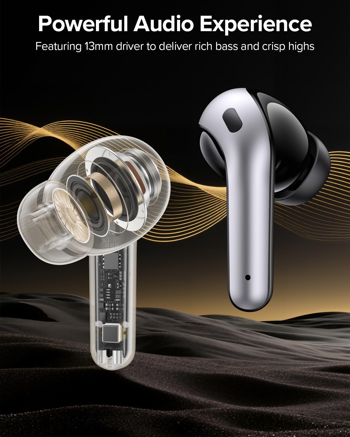 Experience Superior Sound with Bluetooth True Wireless Earbuds - 60 Hours Playback, Waterproof Design, and Wireless Charging Case for Ultimate Convenience