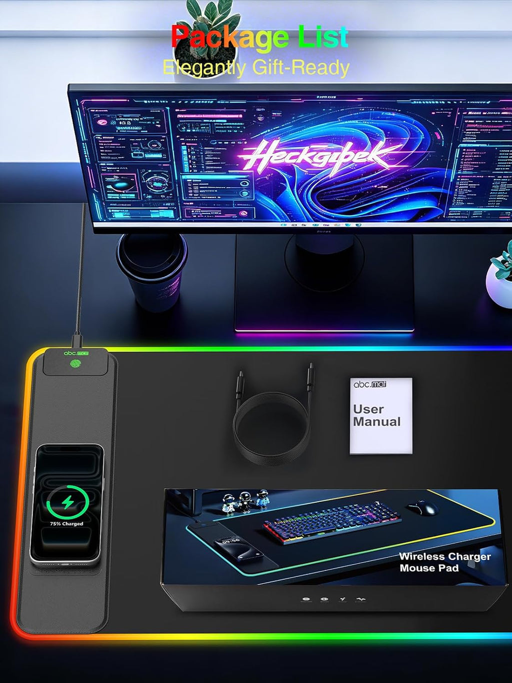 Elevate Your Gaming and Work Experience with the RGB Wireless Charging Mouse Pad – 31.5" x 15.8" Extra-Large Desk Mat, Waterproof, Non-Slip Base, and Smooth Glide Surface