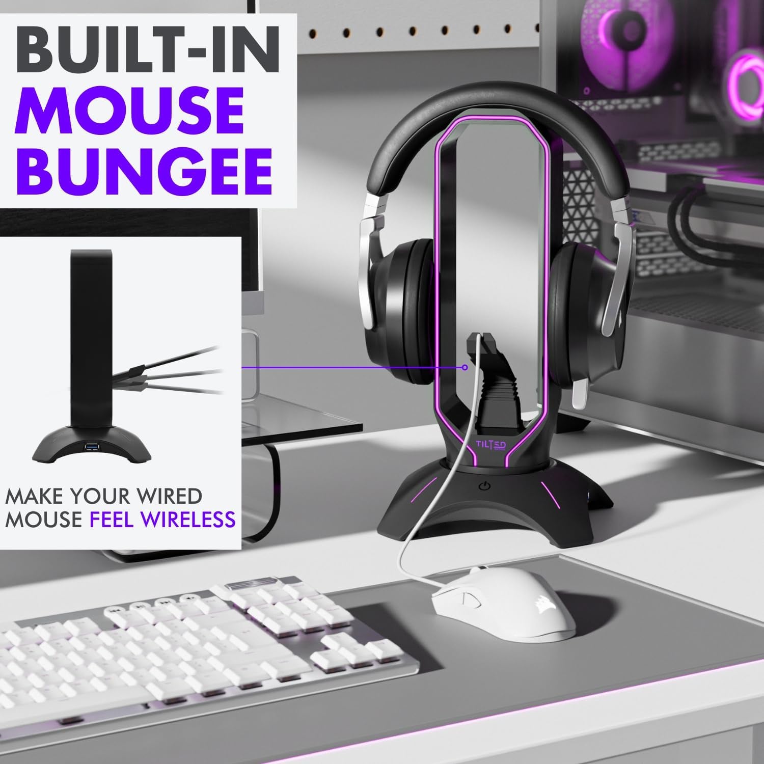 Elevate Your Gaming Experience with the Ultimate RGB Headset Stand - Featuring Mouse Bungee and USB Hub for a Sleek and Organized Setup