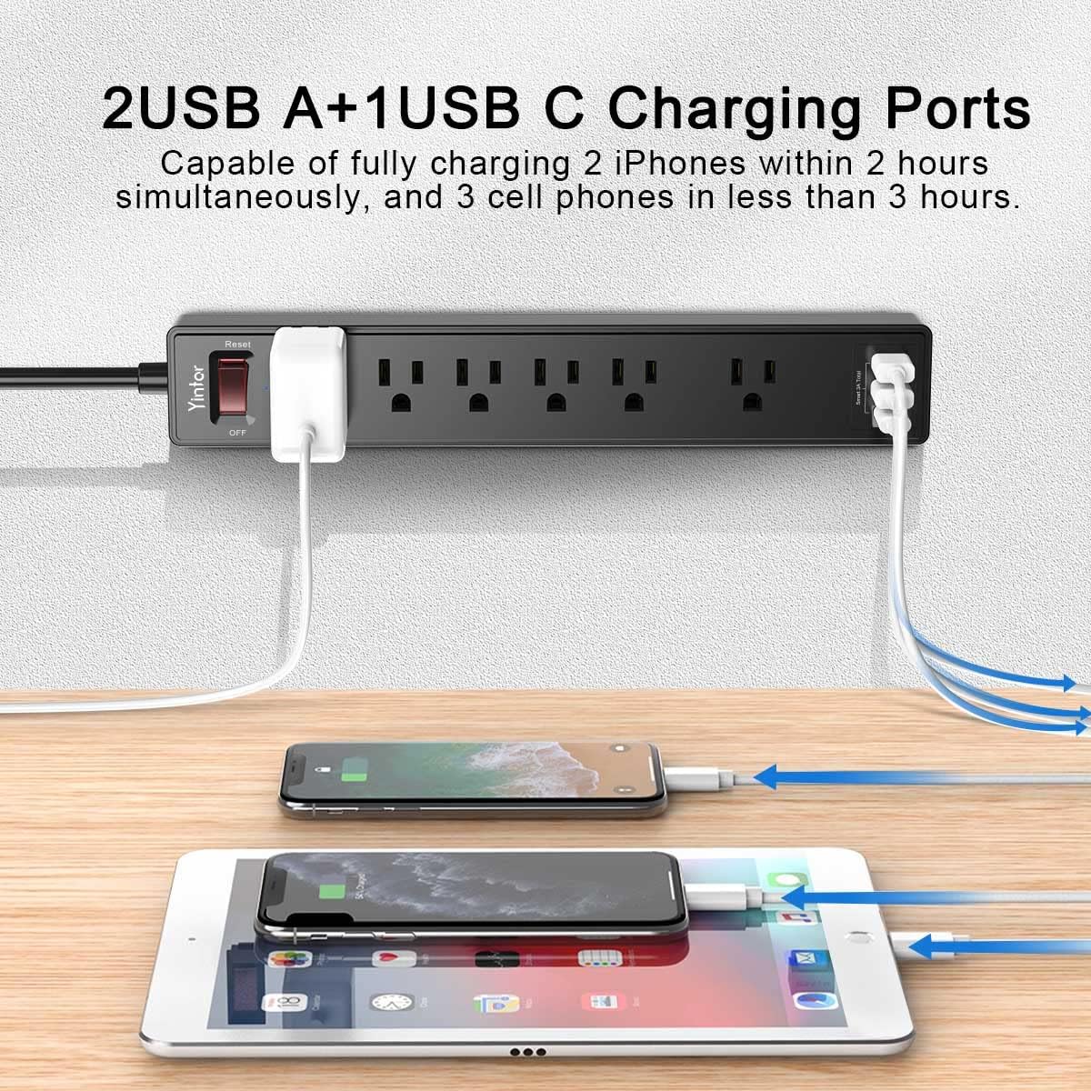 Ultimate 6Ft Power Strip Surge Protector with 6 AC Outlets and 3 Fast Charging USB Ports - Perfect for Home, Office & Dorm Essentials - 1680 Joules of Protection, ETL Listed (Black)