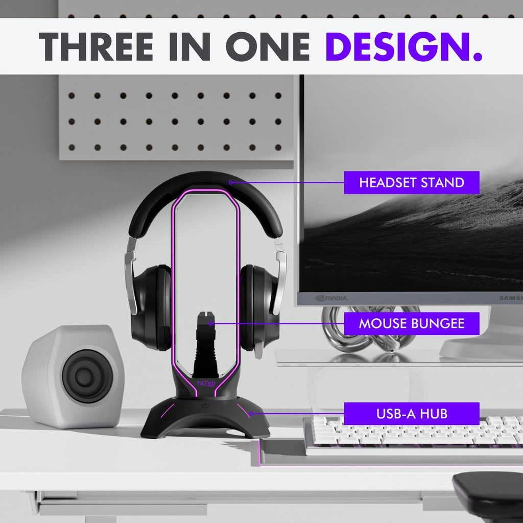 Elevate Your Gaming Experience with the Ultimate RGB Headset Stand - Featuring Mouse Bungee and USB Hub for a Sleek and Organized Setup