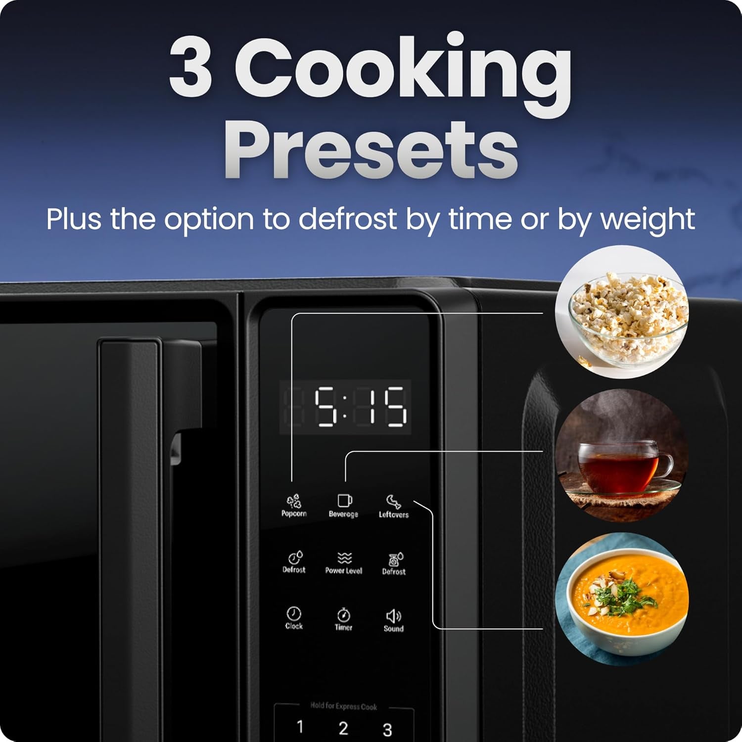 Countertop Microwave Oven 0.7 Cu. Ft., 700 Watts with 10 Power Levels, 6 Cooking Presets with One-Touch Express Cook, Eco Mode, Child Safety Lock, & Mute Button - Black