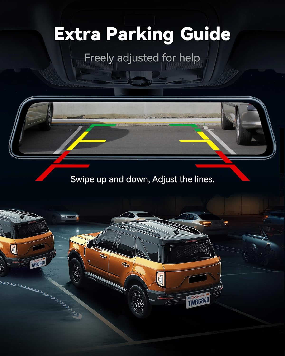 G840S 12" 4K Mirror Dash Cam Backup Camera, 5.8Ghz Wifi Smart Rearview Mirror for Cars & Trucks, Front and Rear View Dual Cameras, Night Vision, Parking Assistance, Included 32GB Card & GPS