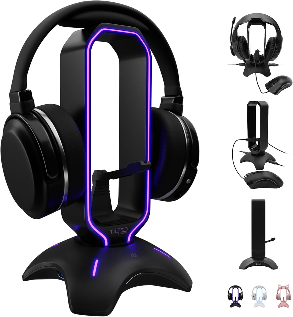 Elevate Your Gaming Experience with the Ultimate RGB Headset Stand - Featuring Mouse Bungee and USB Hub for a Sleek and Organized Setup