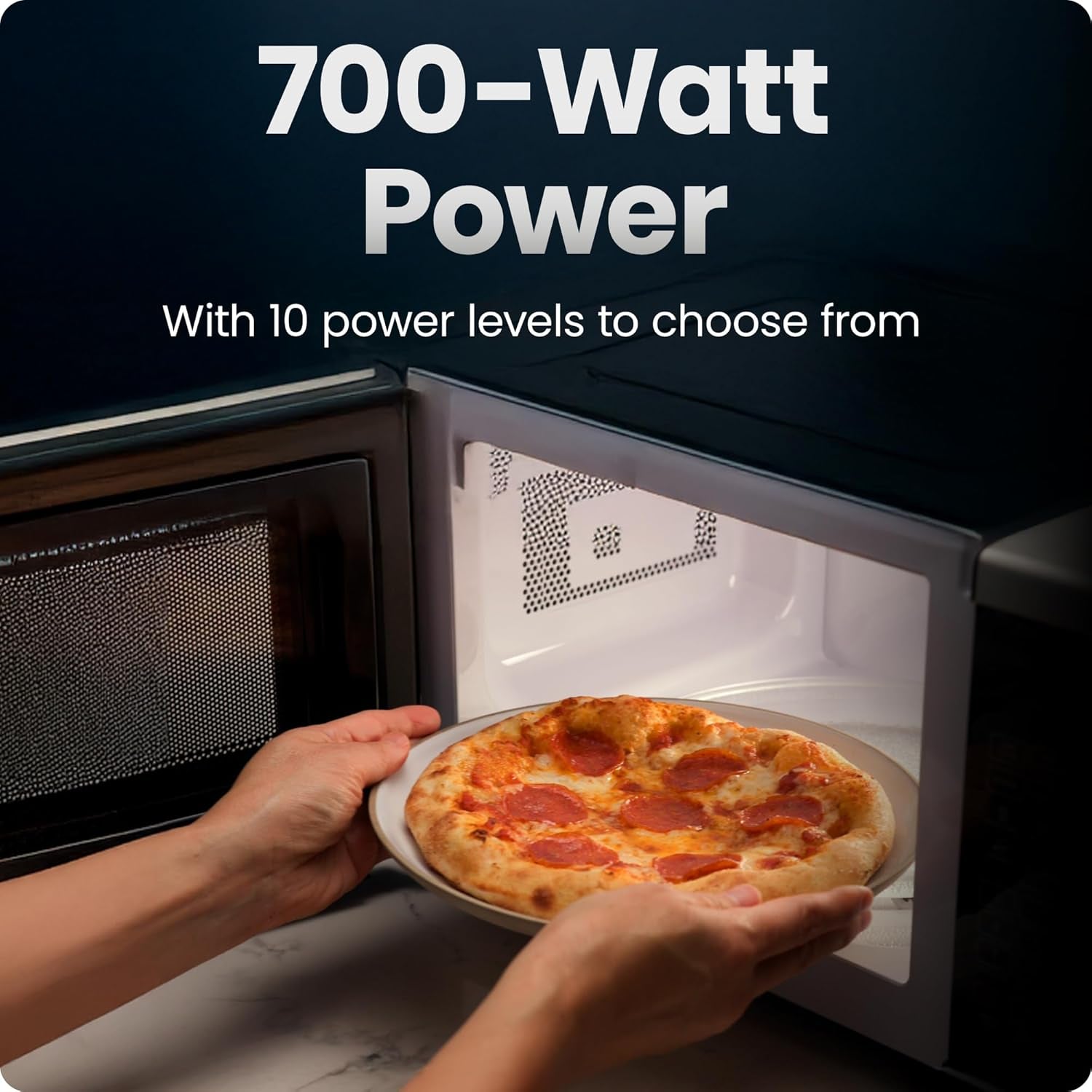 Countertop Microwave Oven 0.7 Cu. Ft., 700 Watts with 10 Power Levels, 6 Cooking Presets with One-Touch Express Cook, Eco Mode, Child Safety Lock, & Mute Button - Black