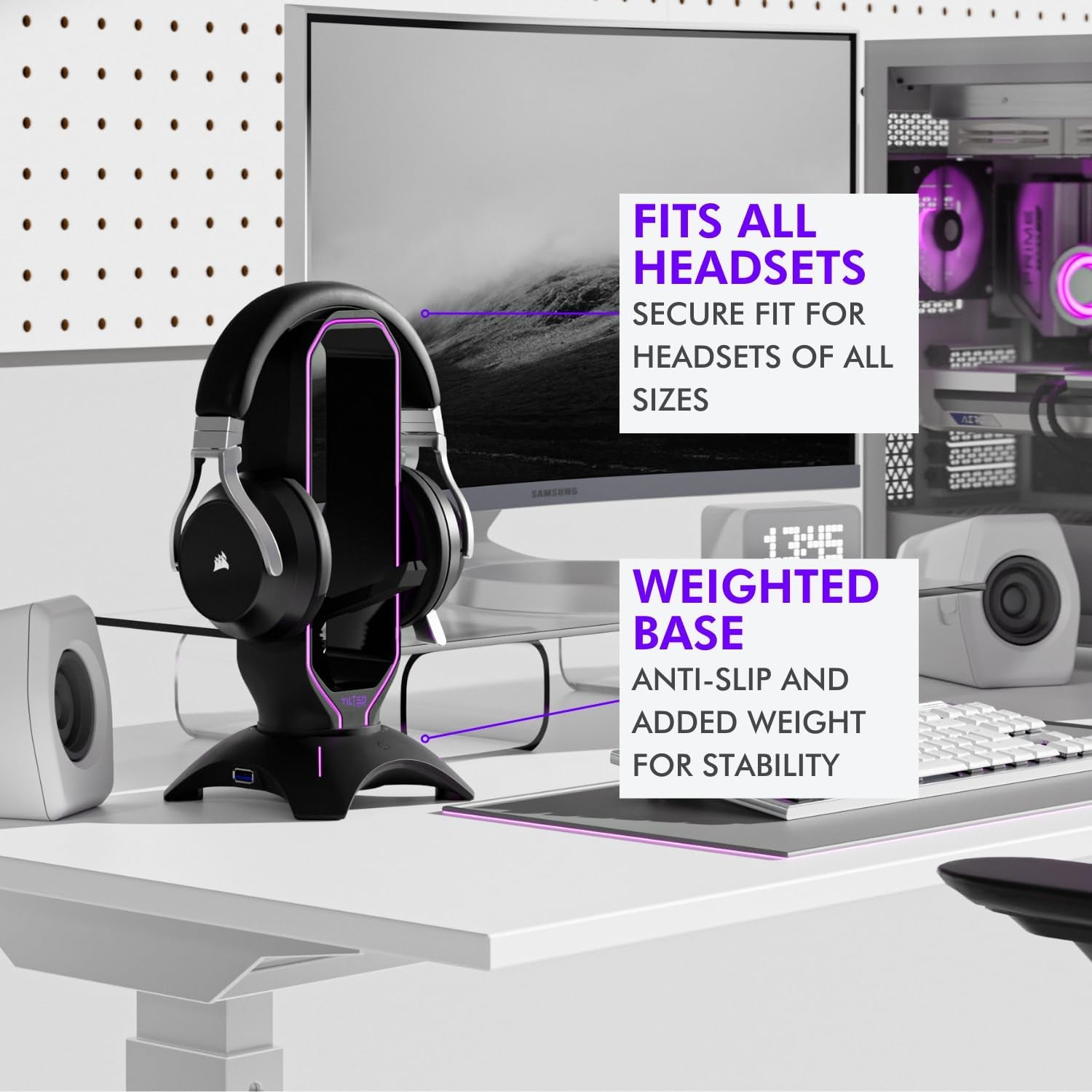 Elevate Your Gaming Experience with the Ultimate RGB Headset Stand - Featuring Mouse Bungee and USB Hub for a Sleek and Organized Setup