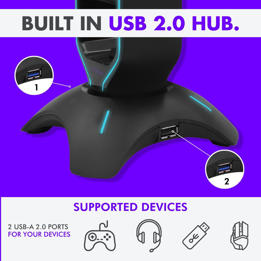 Elevate Your Gaming Experience with the Ultimate RGB Headset Stand - Featuring Mouse Bungee and USB Hub for a Sleek and Organized Setup